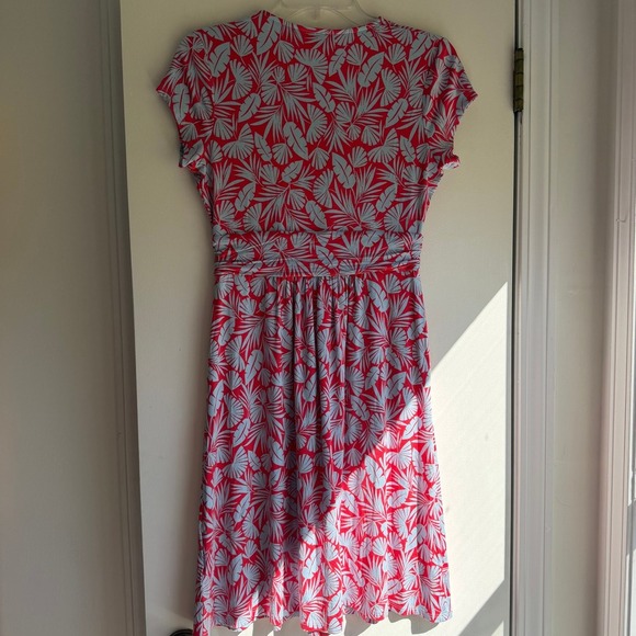 NWT Boden Dress Women's US 6P UK 10P Red Blue Leaf Print V-Neck Short Sleeve - Picture 6 of 8